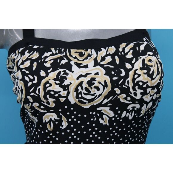 MAXINE VINTAGE SWIMSUIT SIZE 14 BLACK GOLD WHITE BUTTON ADJUSTABLE SWIMDRESS 1PC - Picture 2 of 9
